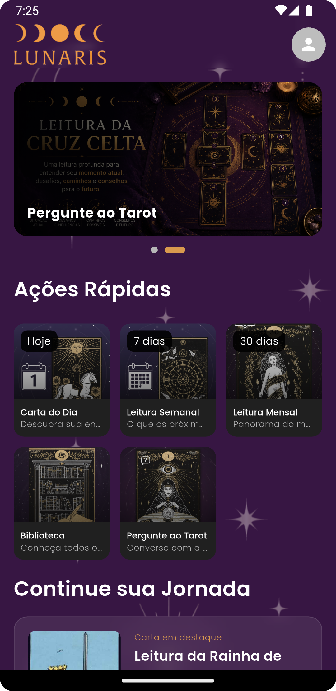Tela inicial do app Lunaris