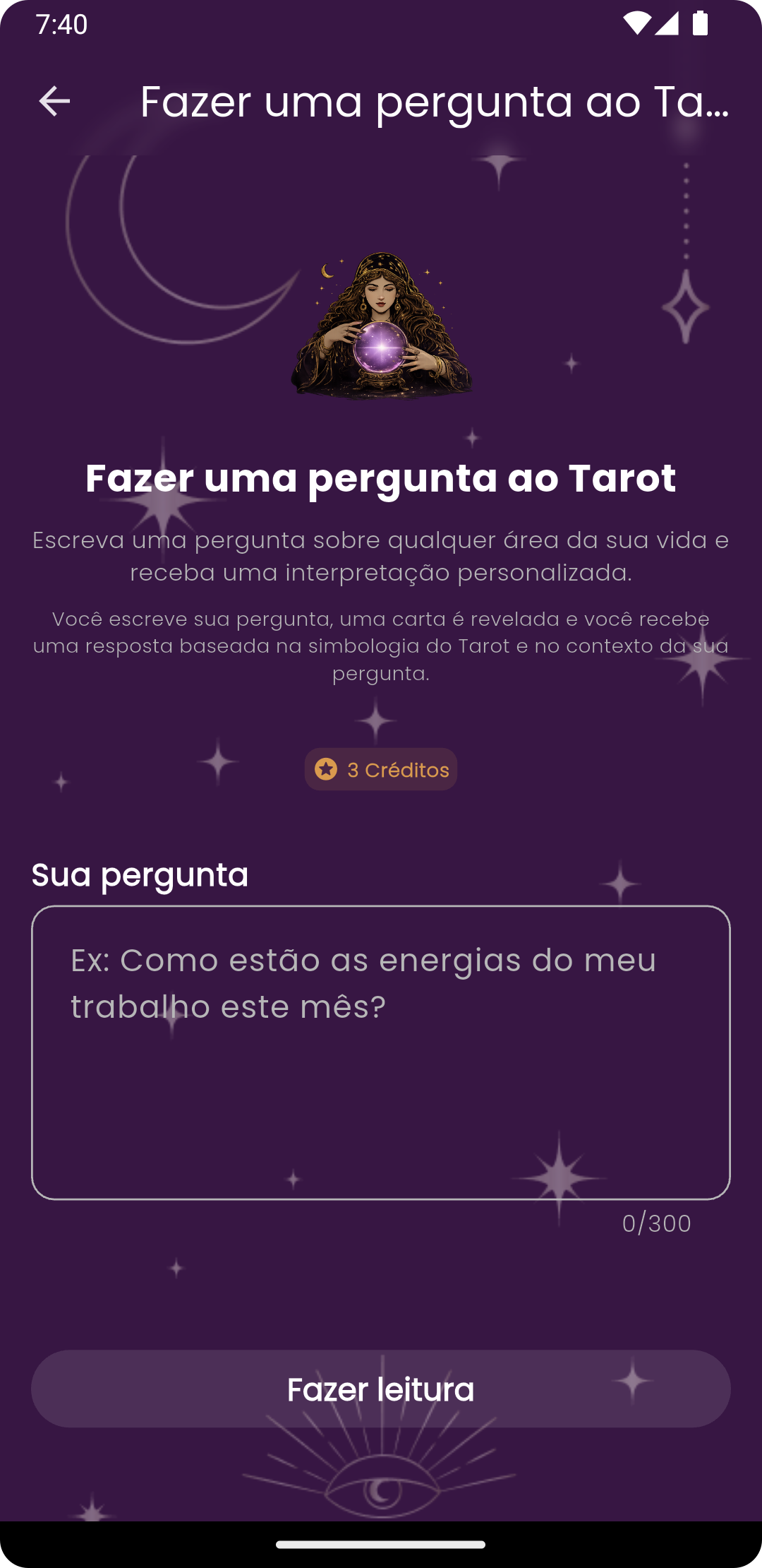 Tela de Pergunte ao Tarot